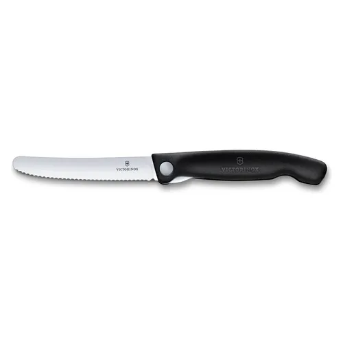 Victorinox Klappbrotmesser Swiss Classic, Wellenschliff, Schwarz - Hochwertiges Küchenmesser mit 11 cm Klingenlänge und ergonomischem Griff, ideal zum Schneiden von Brot und Gemüse. Robust und langlebig für den täglichen Einsatz in Ihrer Küche.