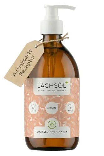 Lachsöl Plus mit Algenöl für Hunde & Katzen 500ml – Hoher EPA & DHA Gehalt – Omega 3 & 6 Mix für Gelenke & Immunsystem – Premium Fischöl & Algenöl