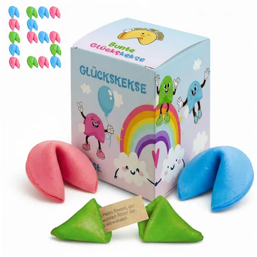 Glückskekse Bunt 15 Stück Blau, Rosa, Grün – Knuspriges Gebäck mit Sprüchen D...