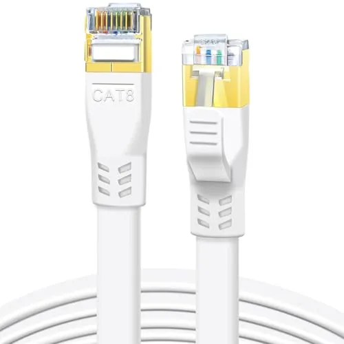 DDMALL CAT8 Kabel 8m, Hochgeschwindigkeit 40Gbps 2000MHz CAT8 Flaches Patchkabel, Gigabit Internet LAN Netzwerkkabel mit Vergoldetem RJ45 Stecker für Gaming, Modem, Router, PC (8 Meter/Weiß)