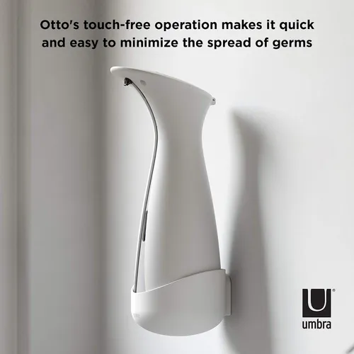 Umbra Seifenspender Otto 250ml mit Wandhalterung - Praktischer Seifenspender für Küche und Bad, flexibel montierbar an der Wand oder stehend, modernes Design in Weiß/Grau.