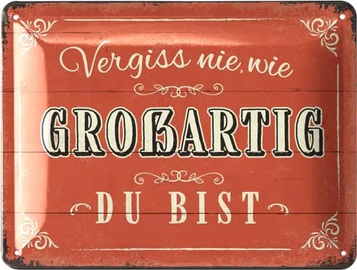 LANOLU Retro Blechschilder Sprüche lustig - Vergiss nie wie großartig zu bist - vintage Metallschild als Geschenk Freundinnen, Farmhouse Deko - Shabby Chic Deko aus Metall, gewölbt 15x20cm