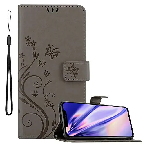 Cadorabo Hülle kompatibel mit Apple iPhone 13 Blumen Design aus Premium Kunst Leder Flip Klappbare Stoßfeste Magnetische [Standfunktion] [Kartenfächern] Cover Hülle für iPhone 13 Tasche in Grau