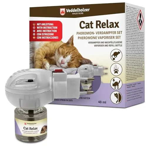 Veddelholzer Relax Cat Pheromone Diffusor Set - Beruhigungsmittel für Katzen - Sonstiger Katzenbedarf: Beruhigt gestresste Katzen in schwierigen Situationen und sorgt für Wohlbefinden. Einfach in die Steckdose stecken und genießen!