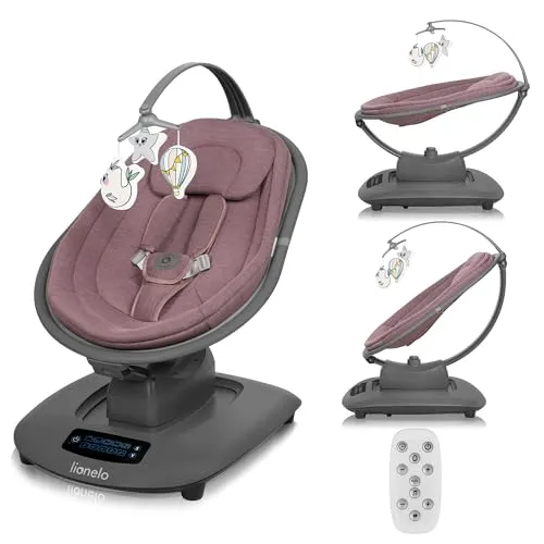 LIONELO BLOSSOM Elektrische Babywippe - Babywippe für Neugeborene bis 9 kg mit 5 Geschwindigkeiten, ergonomischem Sitz und Bluetooth-Fernbedienung – ideal für Entspannung und sensorische Entwicklung.