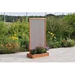 Merxx Sichtschutz mit Ablageflächen - Akazie/Textil in Braun/Taupe - Gestalten Sie Ihre Oase mit unserem stilvollen Sichtschutz aus geöltem Akazienholz und taupefarbener Textilbespannung. Ideal für Garten, Terrasse oder Balkon – verbindet Privatsphäre mit modernem Design und bietet Platz für dekorative Elemente.