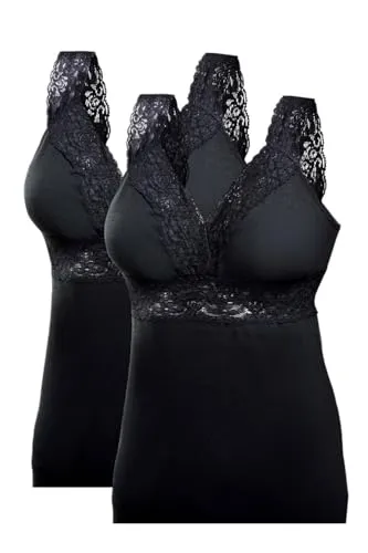 Toker Collection Damen Unterhemd BH Hemd ohne Bügel im 2er Pack - Bequeme BH Hemden ohne Bügel mit weicher, elastischer Spitze für optimalen Komfort. Ideal für den täglichen Gebrauch, erhältlich in Schwarz und in verschiedenen Größen.