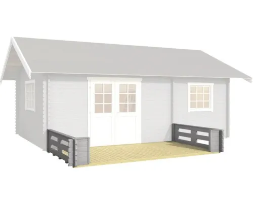 Terrasse Outdoor Life Caroline 365 x 200 cm - Gartenhäuser: Hochwertige Holzterrasse in lichtgrau, ideal für entspannte Stunden im Freien und langlebig durch wetterbeständige Materialien.