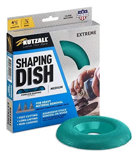 Kutzall Extreme Shaping Dish - Medium, 4-1⁄2" (114.3mm) Dia. X 7⁄8" (22.2mm) Bohrung - Winkelschleifer-Aufsatz für DeWalt, Bosch, Milwaukee, Makita. Schleifmittel Wolframkarbid, DW412X70
