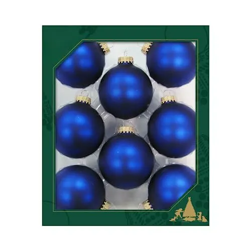 ORIGINAL LAUSCHAER Christbaumschmuck - 8er Set Kugeln Uni matt Satin königsblau, 6,7 cm, mit goldenem Krönchen + 50 Schnellaufhänger in Gold GRATIS zu Ihrer Bestellung dazu !