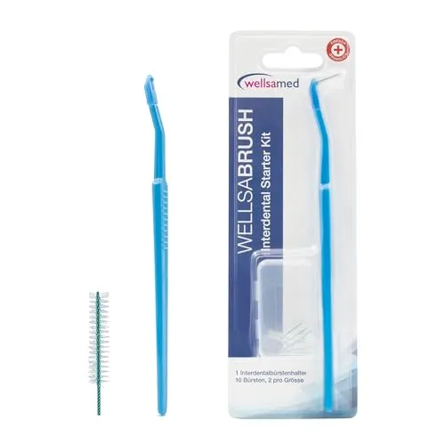 wellsamed wellsabrush Interdentalbürsten Starter Kit Set: Halter + 10 Bürsten (ISO Größen: 0-3), zur effektiven Reinigung der Zahnzwischenräume