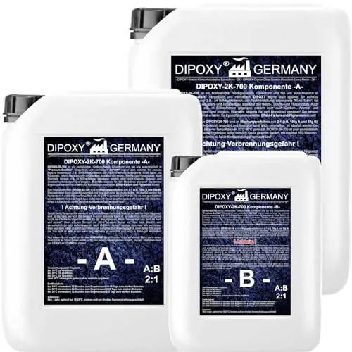 DIPOXY 2K Epoxidharz 4,5kg - Glasklar und geruchsarm - Epoxidkleber: Hochwertiges 2K Harz für vielseitige Anwendungen wie Tischherstellung und Modellbau, ideal für kristallklare Ergebnisse und einfache Verarbeitung.