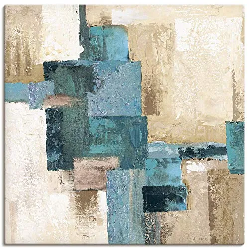 ARTLAND Wanddeko Leinwand Bilder Wandbild 50x50 cm Quadratisch Gemälde Modern Abstrakte Kunst Türkis S7HX