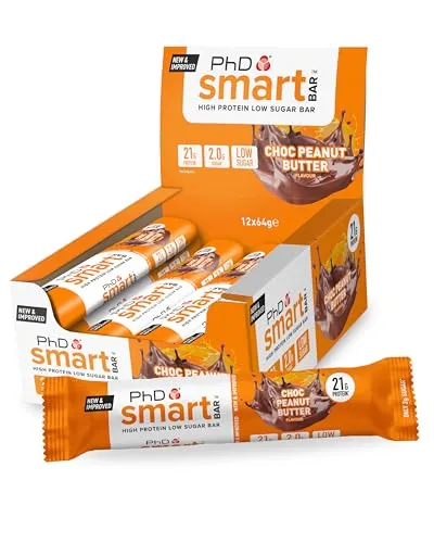 PhD Nutrition Smart Bar Protein Riegel 12 x 64g Schokolade Erdnussbutter - High Protein Snack mit 20g Eiweiß und wenig Zucker, Makrofreundlicher Eiweißriegel