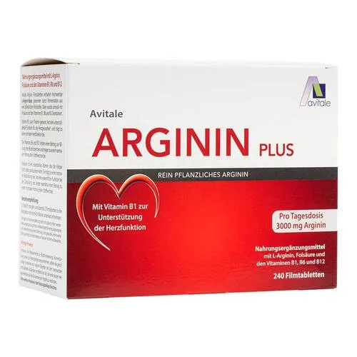Avitale Arginin plus Tabletten - 3000 mg pflanzliches Arginin, unterstützt Herzgesundheit und Blutbildung, 240 Tabletten