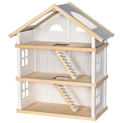 Goki 51491 - Puppenhaus Modern Living, 3 Etagen - Puppenhäuser: Großes, spielgerechtes Holz-Puppenhaus mit 3 Etagen, fördert Kreativität und soziale Interaktionen durch Rollenspiele für Kinder.