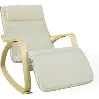 SoBuy Schaukelstuhl mit verstellbarer Fußstütze - Beige FST16-W - Trendiger Schaukelstuhl aus Birkenholz mit abwaschbarem Bezug. Ideal zum Entspannen beim Lesen oder Fernsehen. 5-fach verstellbares Fußteil für optimalen Sitzkomfort und rutschfeste Unterseite zum Schutz des Bodens.