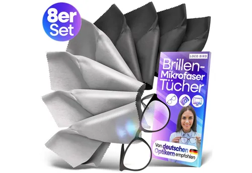 Loco Bird Brillenputztuch Microfaser 8er Set - Reinigungstücher für Brillen & Displays, schonende Mikrofaserstruktur für kratzfreie Reinigung und perfekte Sicht – ideal für den täglichen Gebrauch!