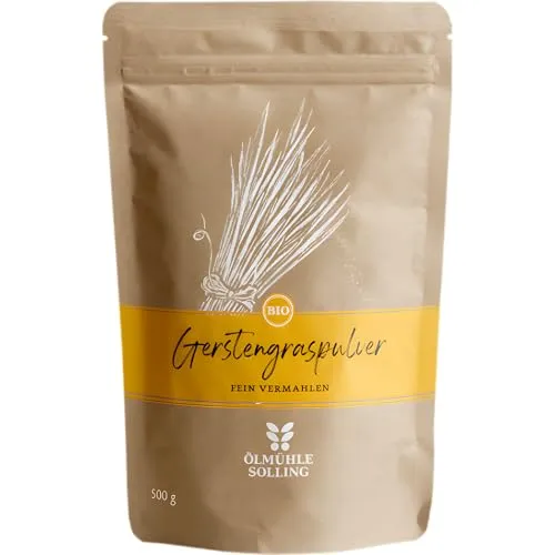 ÖLMÜHLE SOLLING - BIO Gerstengraspulver | Hochwertiges Gerstengraspulver aus kontrolliert biologischem Anbau. Ideal für Müsli, Shakes oder Smoothies | Inhalt: 500 g