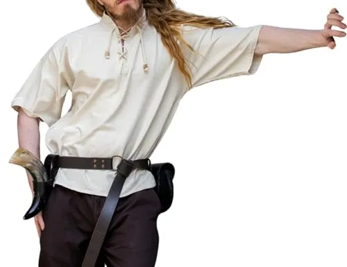 Leonardo Carbone® Mittelalter Hemd Eric - Mittelalter Kleidung, Mittelalter Hemd Herren, LARP-Kleidung, Festival Outfit Herren, Karneval Kostüm, Freizeithemden Kurzarm - 100% Baumwolle Natur M
