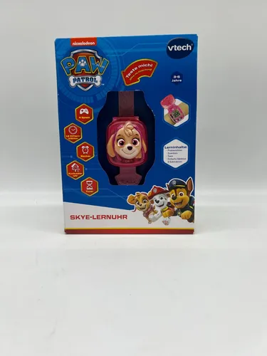 VTech PAW Patrol Skye-Lernuhr - Digitale Kinderuhr mit Timer, Stoppuhr und 4 Lernspielen. Ideal für Kinder von 3-6 Jahren. Mit coolem 3D-Cover von Skye und wechselbaren Ziffernblättern für aufregenden Spielspaß!