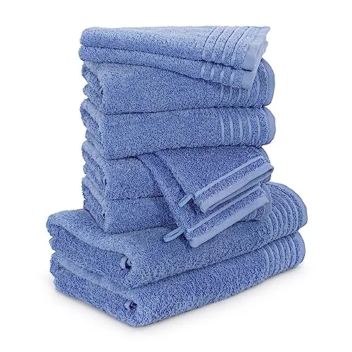 Möve Handtuch Set New Classic, Walkfrottier (10-St) - Hochwertiges Handtuch Set aus 100% Baumwolle in Blau, ideal für Komfort und Stil im Badezimmer. Enthält Duschtücher, Handtücher und Waschhandschuhe.