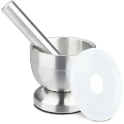 Relaxdays Mörser mit Stößel Edelstahl Silber,Transparent