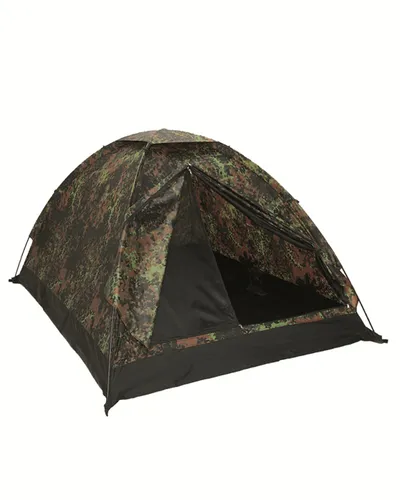 Mil-Tec Iglu Super Camo Zelt 2-Personen - Flecktarn - Freistehendes 2-Personen Igluzelt aus 190T Nylon mit 1500 mm Wassersäule, ideal für Biwak und warme Nächte. Kompakt im Packmaß von 61 x 15 cm, leicht mit nur 1.900 gr.