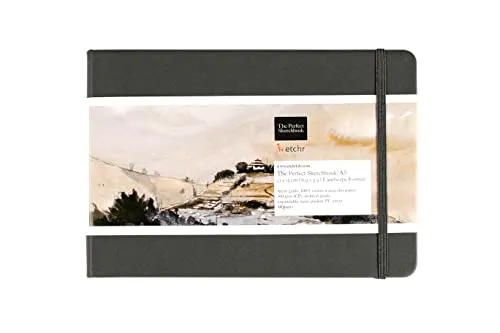 Etchr Perfect Sketchbook – A5 Querformat – Cold Press 100% Baumwolle – Hardcover Zeichenbuch 14 x 21 cm mit 44 Seiten