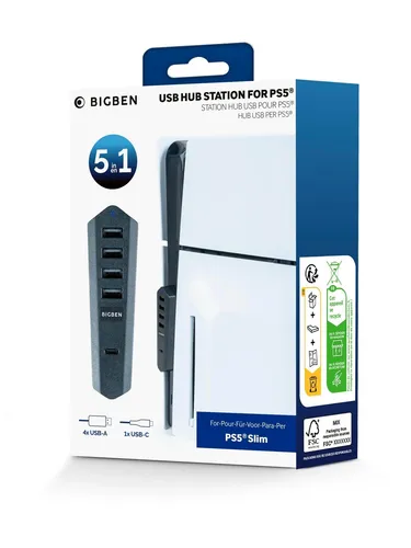 NACON USB-Hub für PS5 - 1x USB-C und 4x USB-A Anschlüsse, ideal für Controller und kompatibel mit PS5 Slim-Modellen
