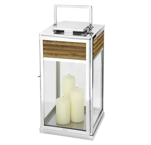 Fink GENUA Kerzenlaterne - 60cm - Edelstahl/Teakholz - Vielseitige Tischlaterne für drinnen und draußen, aus hochwertigem Edelstahl und Teakholz. Ideal für stimmungsvolle Beleuchtung in jedem Zuhause.