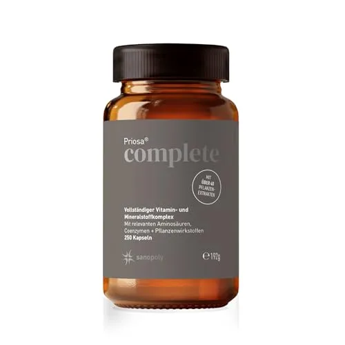 SANOPOLY Priosa® complete 250 Multivitamin Kapseln - Multivitaminpräparate & Mineralien für umfassende Nährstoffversorgung mit 84 Vitalstoffen, unterstützt den Energiestoffwechsel und das Immunsystem, vegan und 100% natürliche Inhaltsstoffe.