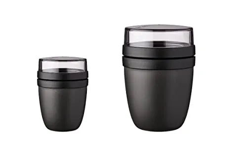 Mepal - Lunchpot Ellipse Duo Pack – Nordic Black – Mini + Large – praktischer Müslibecher, Joghurtbecher, To go Becher – Geeignet für Tiefkühler, Mikrowelle und Spülmaschine