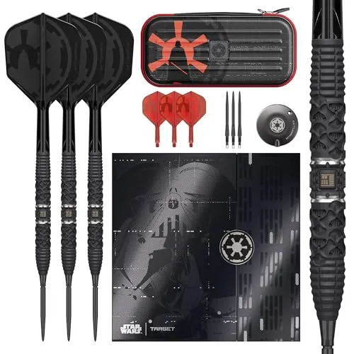 Target Darts Star Wars Darth Vader Steeldarts 22 g mit Swiss Storm Points - Erlebe die Macht mit den 95% Tungsten Dartpfeilen im ikonischen Darth Vader-Design. Mit hochwertigem Takoma-Etui und einem Abo für die DartCounter-App zur Spielverfolgung. Perfekt für präzise Würfe und individuelle Anpassung!