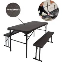 TRUTZHOLM Bierzeltgarnitur 3-tlg. – Klappbares Gartenmöbel Set - Bierzeltgarnituren für Garten und Festlichkeiten, platzsparend und stabil. Set beinhaltet 1 Tisch und 2 Sitzbänke in eleganter Holzoptik.