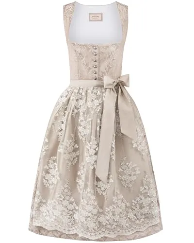 Stockerpoint Damen Sidonia Midi Dirndl, Creme, 42 - Freizeitkleider für Damen, elegantes Midi Dirndl mit stilvollem Paisley Muster und schickem Münchener Schnitt für ein schönes Dekolleté und viele liebevolle Details.