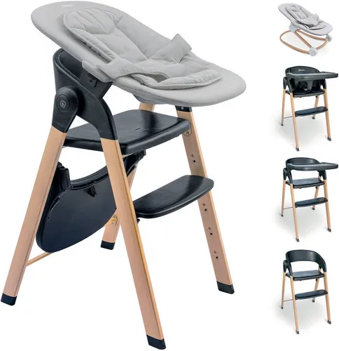 BabyGo Hochstuhl-Set Levels mit Babywippe, schwarz - Kinderhochstühle mit skandinavischem Design und hoher Belastbarkeit bis 110 kg. Der Hochstuhl wächst mit Ihrem Kind und bietet höchsten Komfort beim Essen.