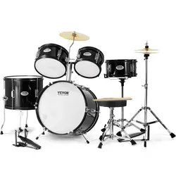VEVOR 5-teiliges Schlagzeug-Set für Kinder mit Thron - Schwarz - Schlagzeuge für Kinder, inspiriert die musikalische Reise mit professionellen Trommeln und solidem Design für einfache Installation und Steuerung.