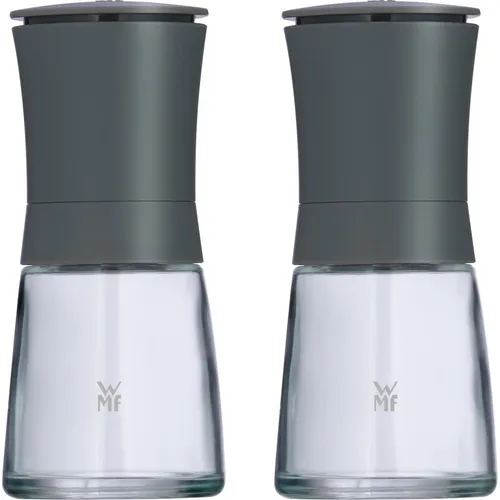 WMF Trend 14 cm Gewürzmühlen-Set mit Keramikmahlwerk - 2-teiliges Set aus Pfeffermühle und Salzmühle, elegantes Design in Grau, langlebiges Keramikmahlwerk für präzisen Genuss.