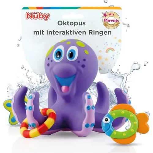 Nuby Badspielzeug – Schwimmende Krake mit 3 Ringen | Interaktives Badspielzeug für Babys und Kinder | Ab 18+ Monaten