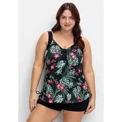 Sheego Tankini-Top Große Größen - Bademode in Größe 40, mit tropischem Print, seitlicher Raffung und aus hochwertigem Xtra Life LYCRA® für langanhaltenden Tragekomfort.