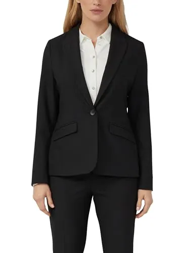 s.Oliver BLACK LABEL Jackenblazer Damen Gr. 42 schwarz - Eleganter taillierter Jackenblazer für Damen von s.Oliver BLACK LABEL. Mit V-Ausschnitt und 1-Knopf-Verschluss, ideal für Business-Meetings. Pflegeleicht und angenehm zu tragen.