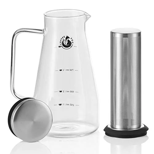 Coffee Fox® Cold Brew Kaffeezubereiter – XL Kaffeekanne mit Edelstahlfilter - Kaffee, Tee & Espresso – Perfekte Kaffeezubereitung mit nachhaltigem Edelstahlfilter für aromatischen Genuss und vielseitige Verwendung als Karaffe für Eistee oder Limonade.