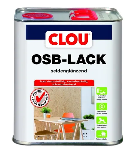 Clou OSB-Lack farblos - Hochstrapazierfähige Versiegelung für OSB-Platten 3,0 l - Lacke für OSB-Platten, schützt vor Abnutzung und Feuchtigkeit, ideal für langlebige Oberflächen.