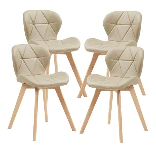 [en.casa] Esszimmerstuhl Älmhult 4-er Set - Beige Kunstleder mit Buche Beinen - Esszimmerstühle Set mit 4 stilvollen Polsterstühlen, ideal für Esszimmer, Küche oder Wohnzimmer. Hoher Sitzkomfort durch weiche Polsterung und pflegeleichter Kunstlederbezug.