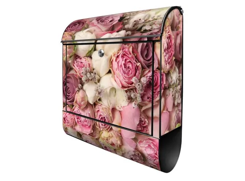banjado Wandbriefkasten Stahl Strauss Rosen (Wandbriefkasten witterungsbeständig, pulverbeschichtet, mit Zeitungsfach), 39 x 47 x 14cm