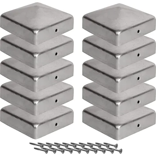Pfostenkappen 7x7 cm - 70x70 mm, Zaunpfosten Metall/Zaunpfosten verzinkt, Pyramiden Form - Pfostenabdeckung/Zaunpfosten Kappen für Holzpfosten/Abdeckkappen für Zaunpfosten mit Schrauben 10