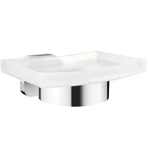 Tesa ELEGAANT Seifenschale Chrom (glänzend) und Weiß (satiniert) - Elegante Seifenschale für das Bad, ideal für Handseife, festes Shampoo und Duschgel. Bohrfreie Montage mit hoher Haltekraft von bis zu 6 kg – für eine einfache und schadenfreie Anbringung.