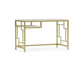 Decorotika Computertisch - Eleganter Schreibtisch in Weiß und Gold - Stylischer Schreibtisch mit stabilem Metallrahmen, ideal für Büro und Homeoffice. Das offene Fach bietet praktischen Stauraum für Ihre Utensilien. Einfacher Aufbau garantiert.