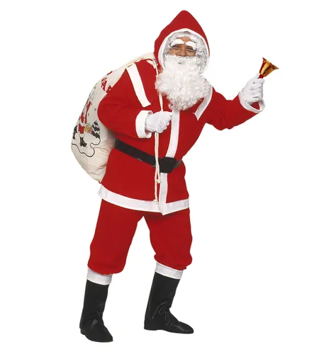 Rotes Luxus Weihnachtsmann Kostüm Set von Widmann - Herrenkostüm für Erwachsene, bestehend aus Kasack, Hose, Gürtel, Kapuze, Stiefelüberziehern, Perücke und Bart – ideal für festliche Anlässe!